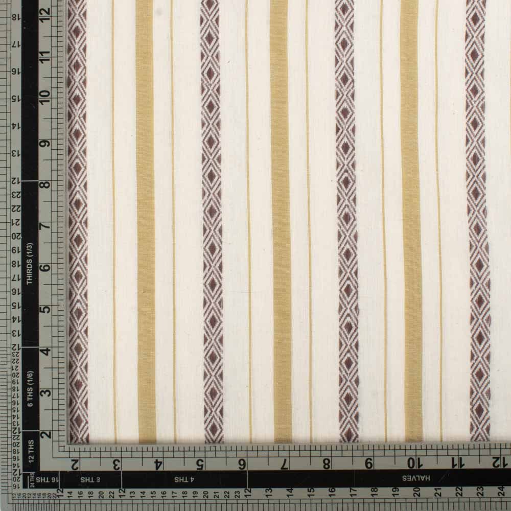 Stripe Cream Diamond Lattice Extra Warp 100 GSM Pure Cotton Jacquard Fabric