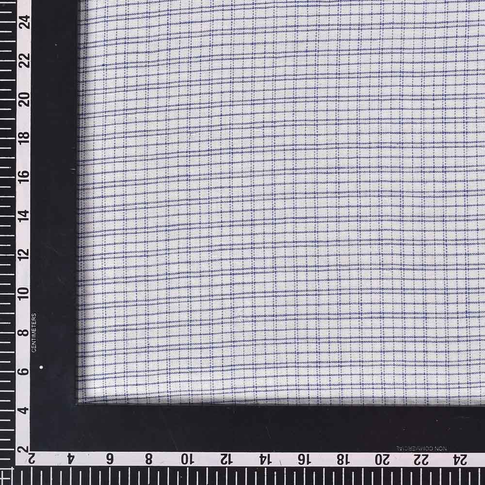 CHECK WHITE BLUE KHADI COTTON 145 GSM HANDWOVEN FABRIC