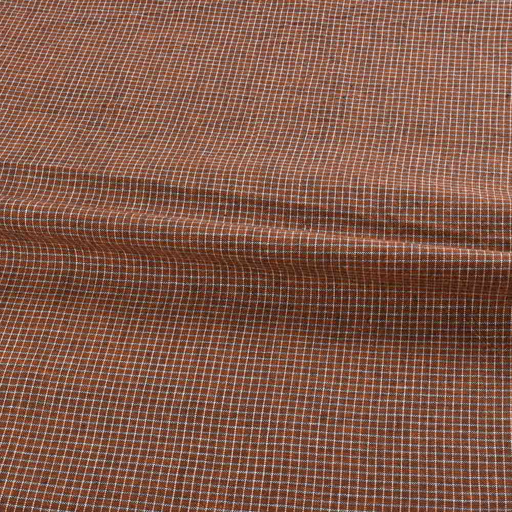 CHECK BROWN & ORANGE PURE COTTON 104 GSM HANDWOVEN FABRIC