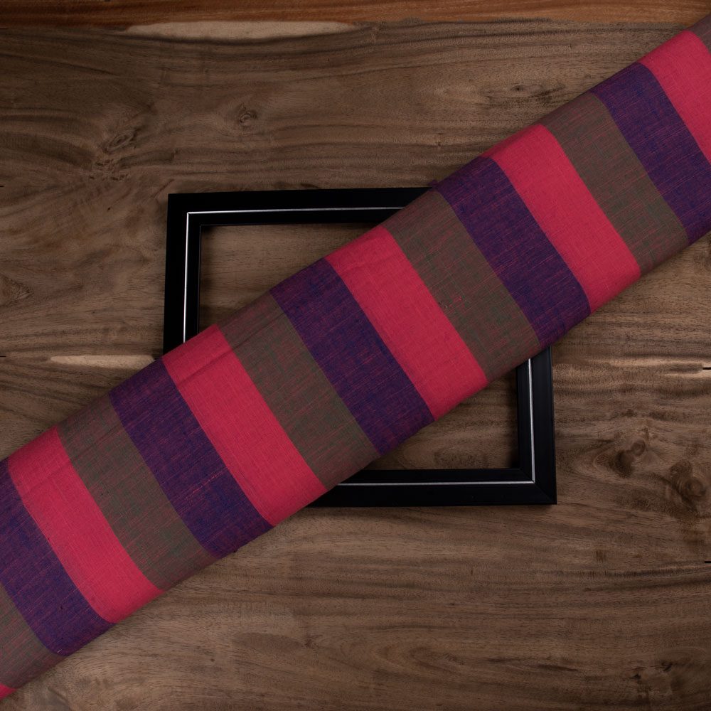 Stripe Multicolour Pure Cotton 97 GSM Handwoven Fabric