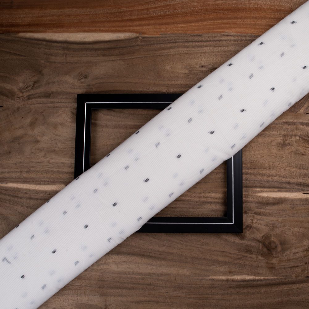 Geometric Rib White Jamdani 52 GSM Handwoven Cotton Fabric