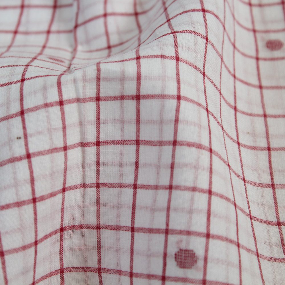 Geometric Check Cream & Red Jamdani Pure Cotton 55 GSM Fabric 19
