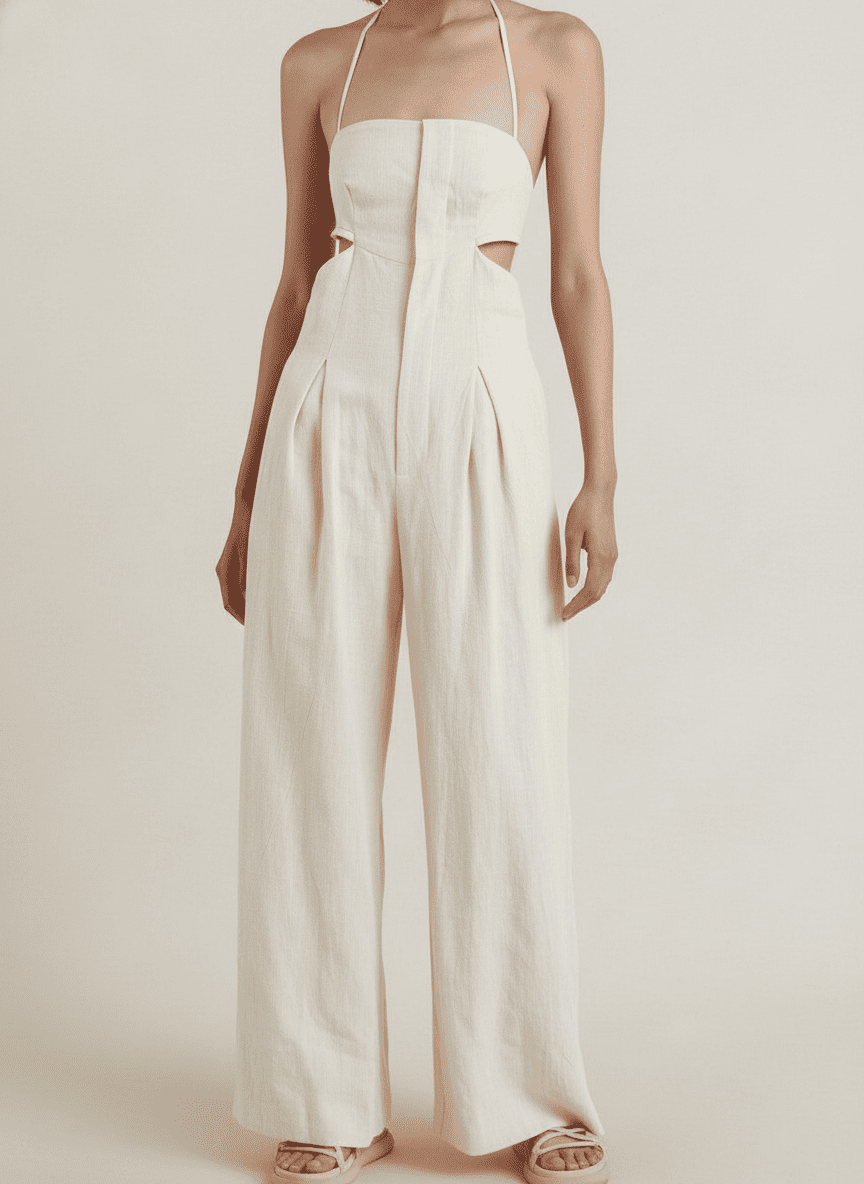 Halter Tie Jumpsuit With Waist Cutouts