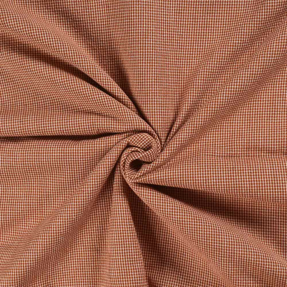 Check Brown & White Pure Cotton 93 GSM Handwoven Fabric
