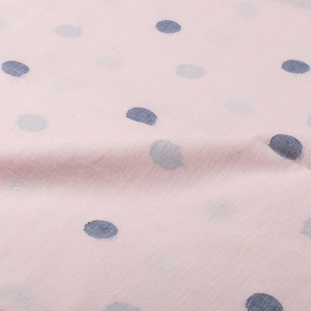 Peach Base Navy Blue Ball Motif Jamdani Pure Cotton 60 GSM Handwoven Fabric