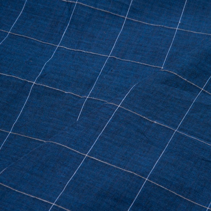 CHECK BLUE PURE COTTON 57 GSM HANDWOVEN FABRIC