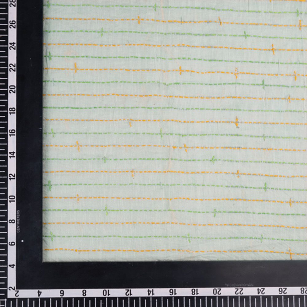 STRIPE OFF WHITE KANTHA EMBROIDERED KHADI COTTON 140 GSM HANDWOVEN FABRIC