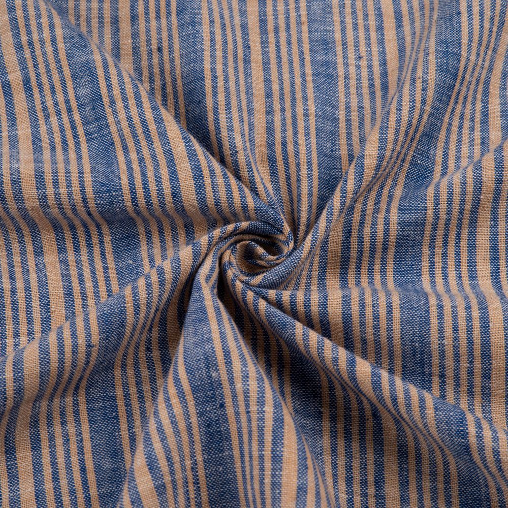 Stripe Blue & Beige Pure Khadi 121 GSM Handspun & Handwoven Fabric