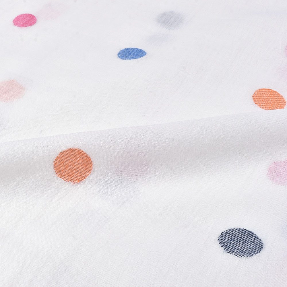POLKA DOT MULTICOLOR JAMDANI PURE COTTON 54 GSM HANDWOVEN FABRIC