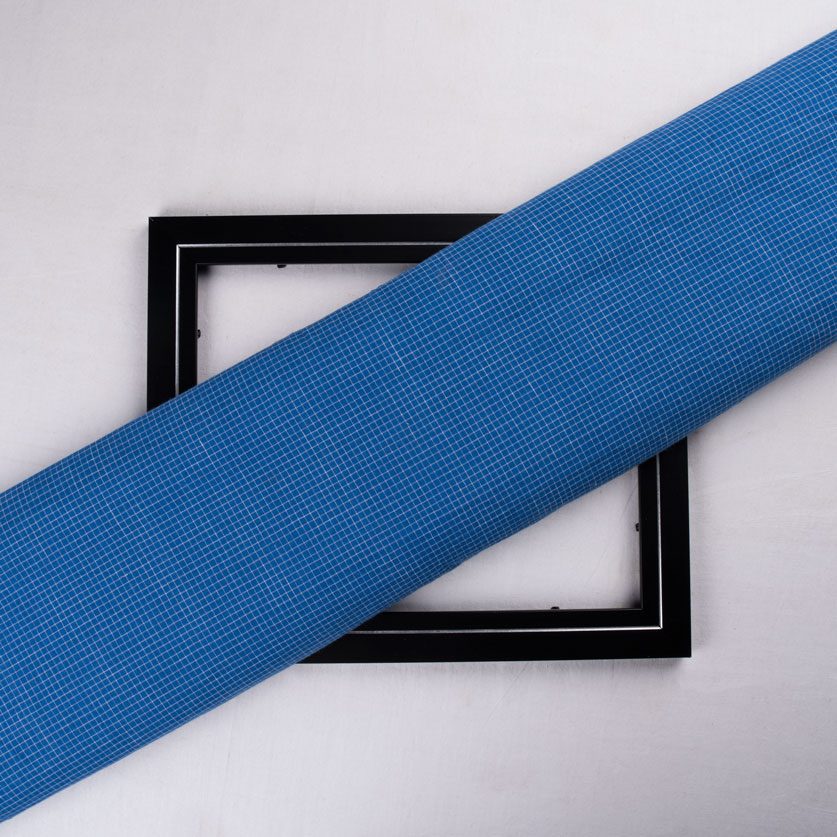 Check Cobalt Blue Pure Cotton 64 GSM Handwoven Fabric