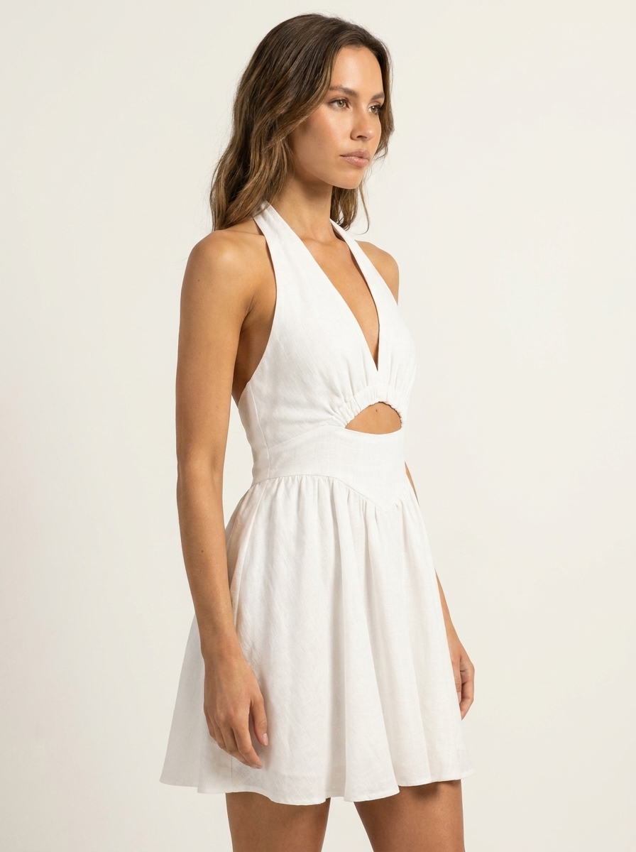 Deep V Neck Waist Cutout Dress
