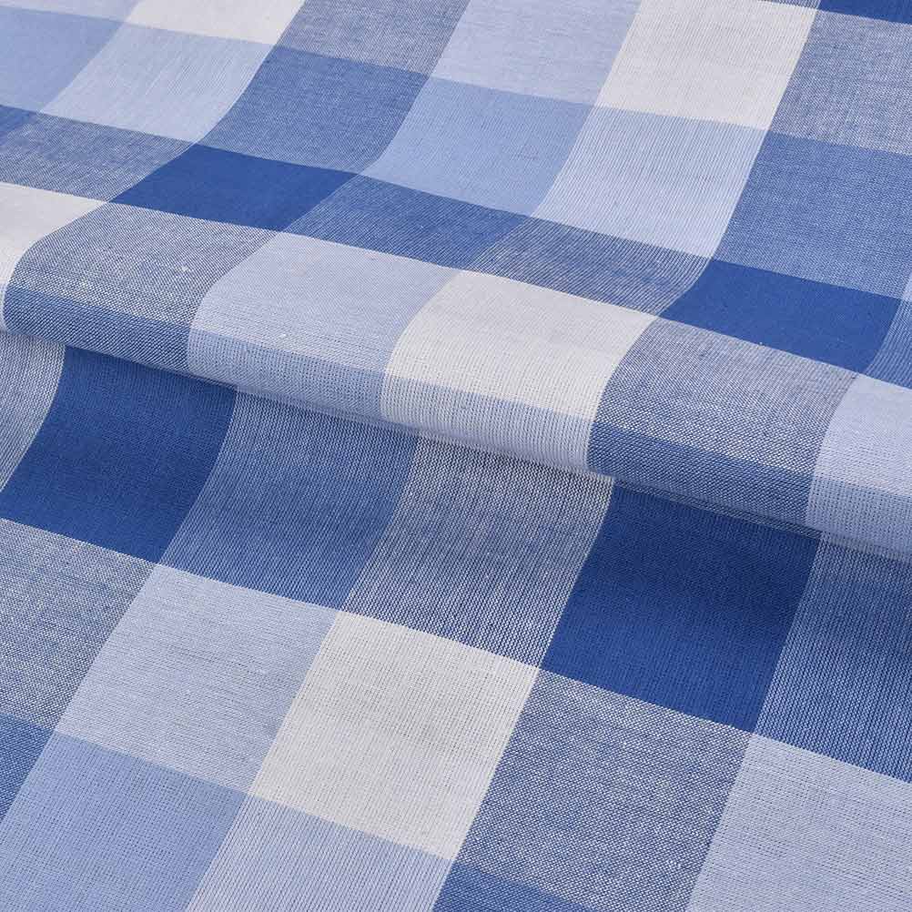 CHECK WHITE & BLUE PURE COTTON 92 GSM HANDWOVEN FABRIC