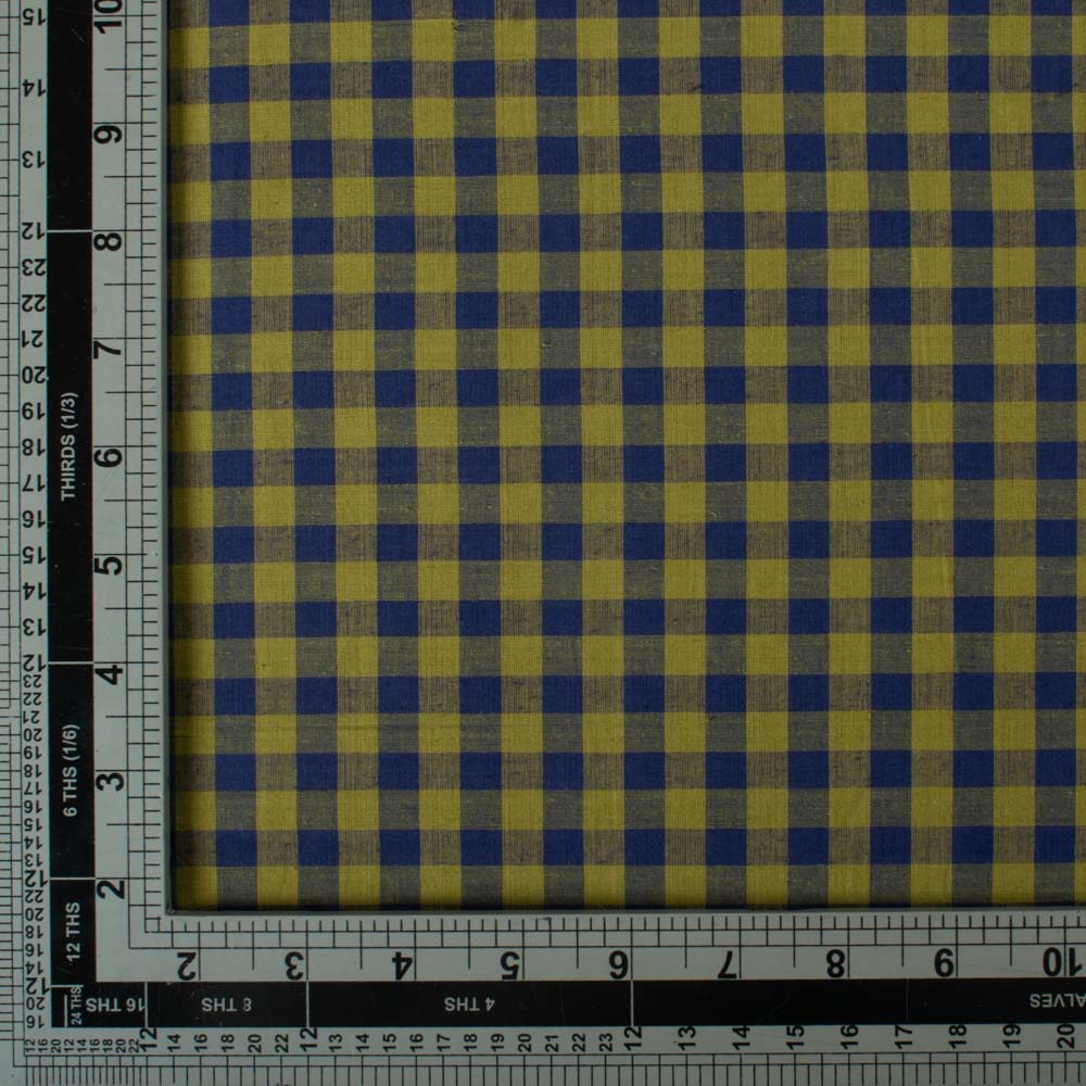 Check Blue & Olive Pure Cotton 75 GSM Handwoven Fabric