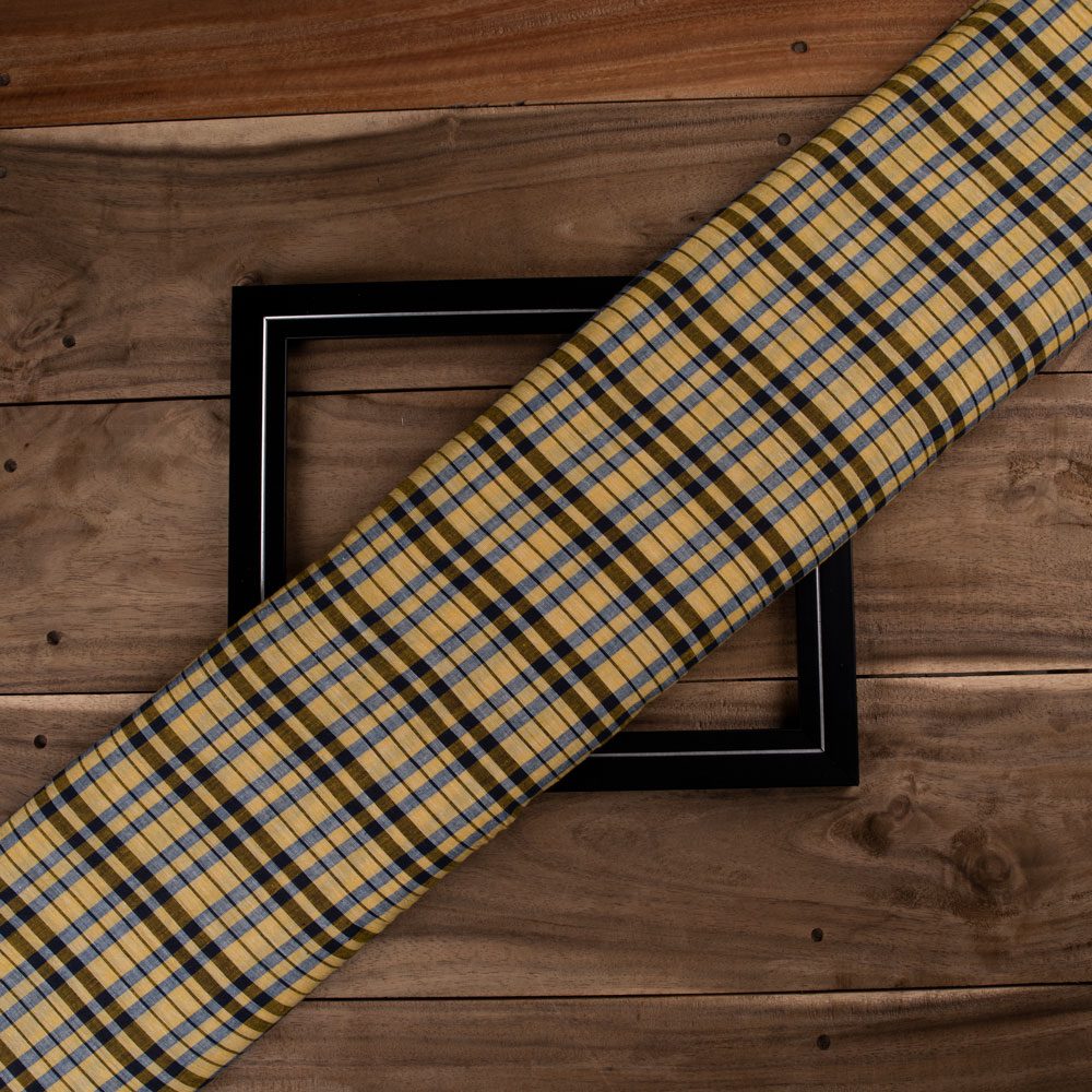 Check Yellow Pure Cotton 70 GSM Handwoven Fabric