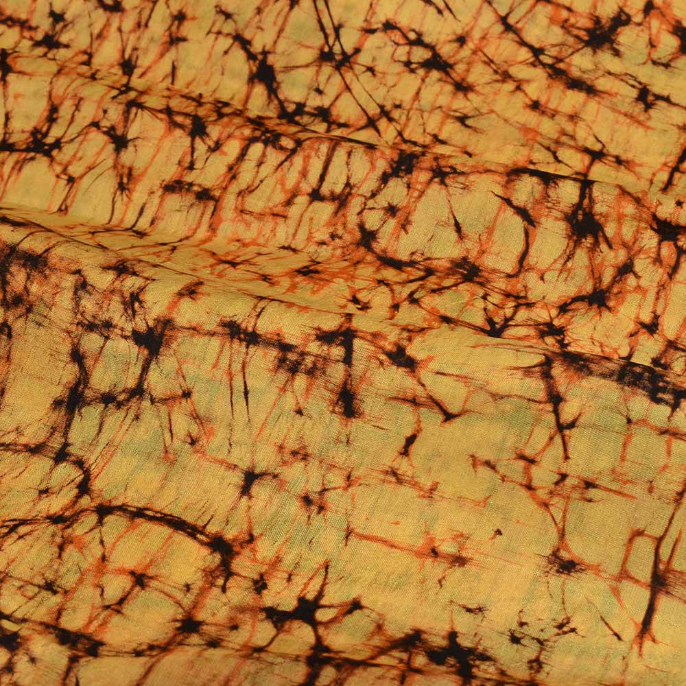 Abstract Red Yellow Batik Mulberry Silk 40 GSM Fabric