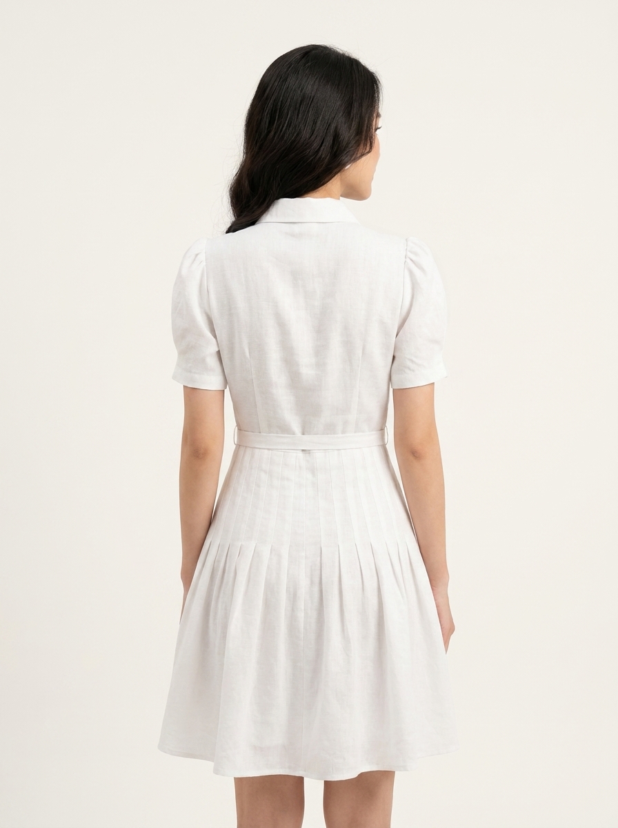 Pleated Polo Neck Dress With Top Gathered Sleeves