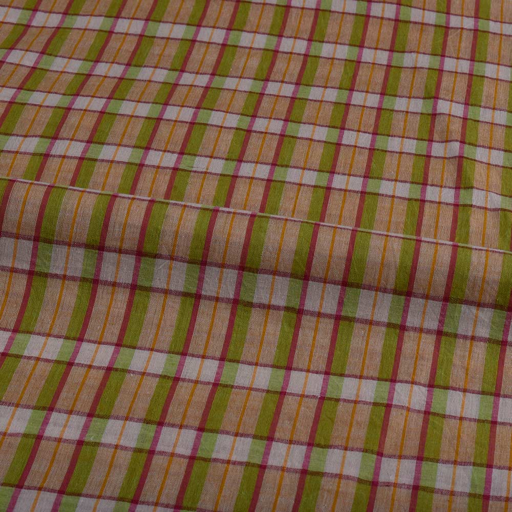 CHECK MULTI COLOR PURE COTTON 60 GSM HANDWOVEN FABRIC 351