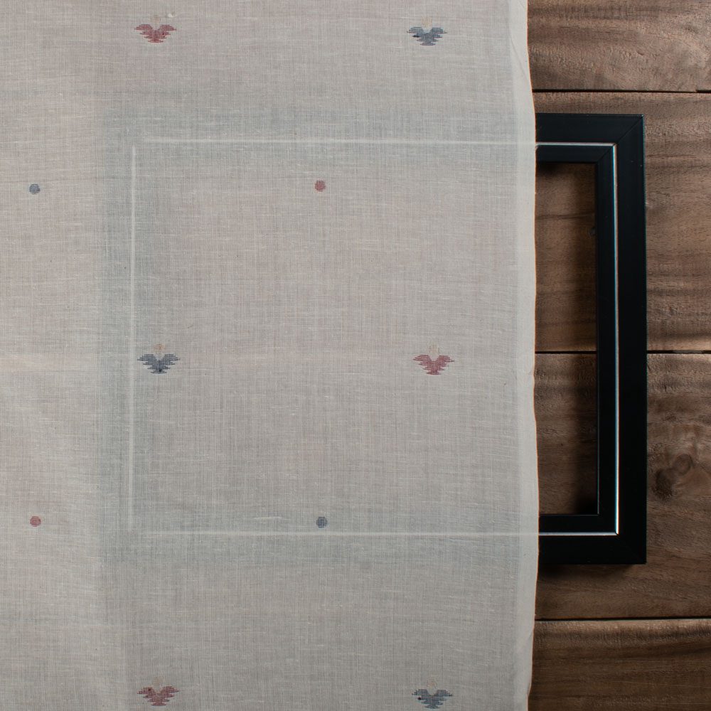 Cream Base Object Motif Pure Cotton 55 GSM Handwoven Jamdani Fabric