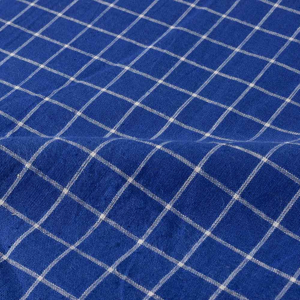 CHECK BLUE WHITE PURE COTTON 94 GSM HANDWOVEN FABRIC 478