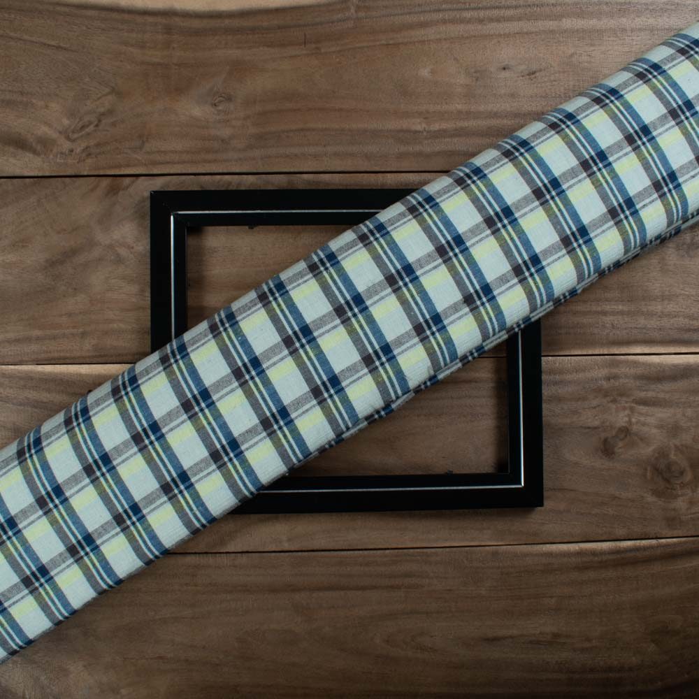 Check Multicolour Cotton Khadi 140 GSM Handwoven Fabric 757