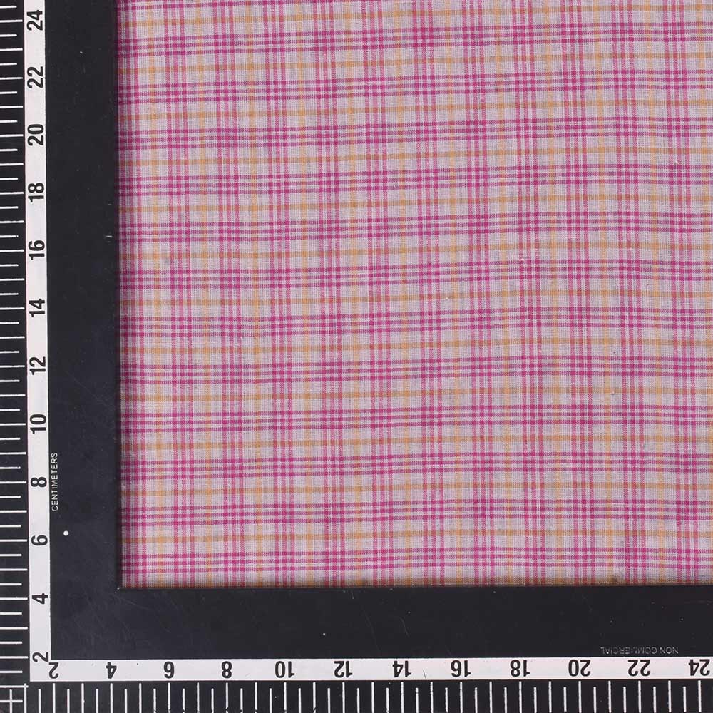 CHECK PINK & YELLOW PURE COTTON 69 GSM HANDWOVEN FABRIC