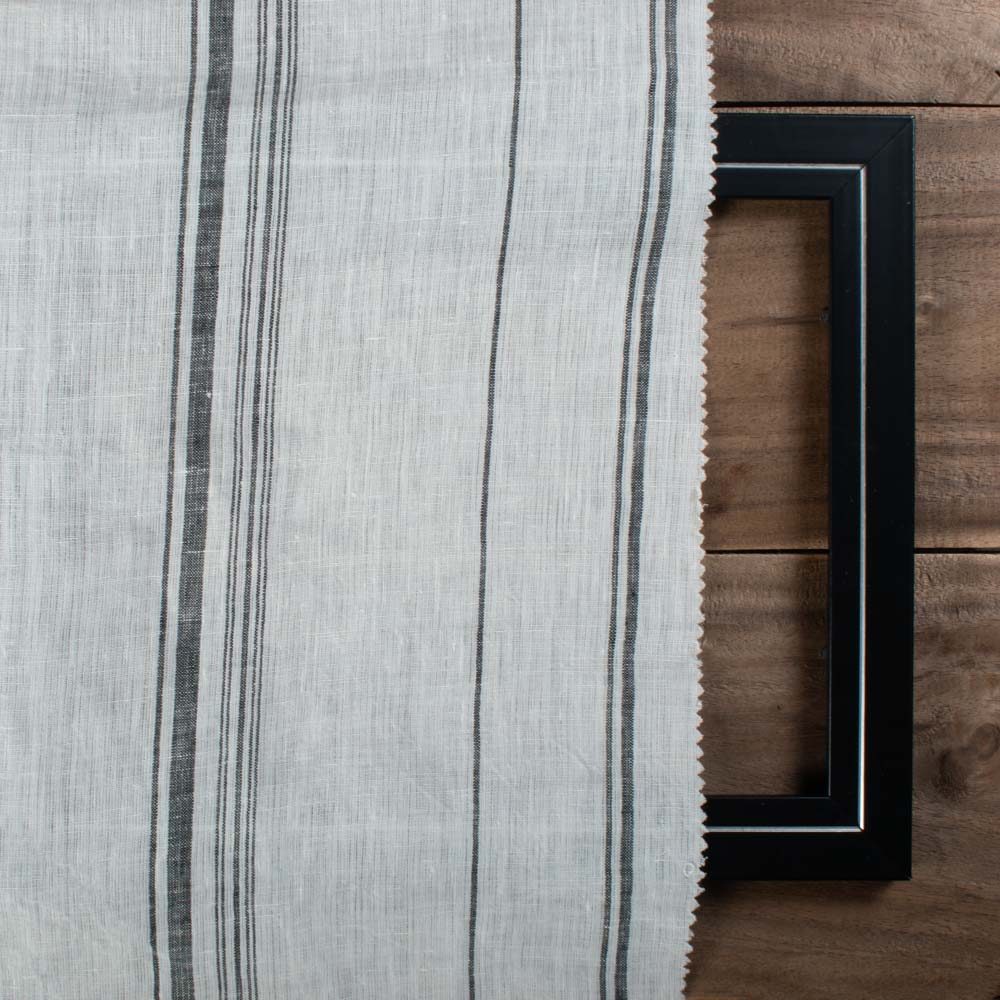 STRIPE WHITE PURE LINEN 127 GSM HANDWOVEN FABRIC