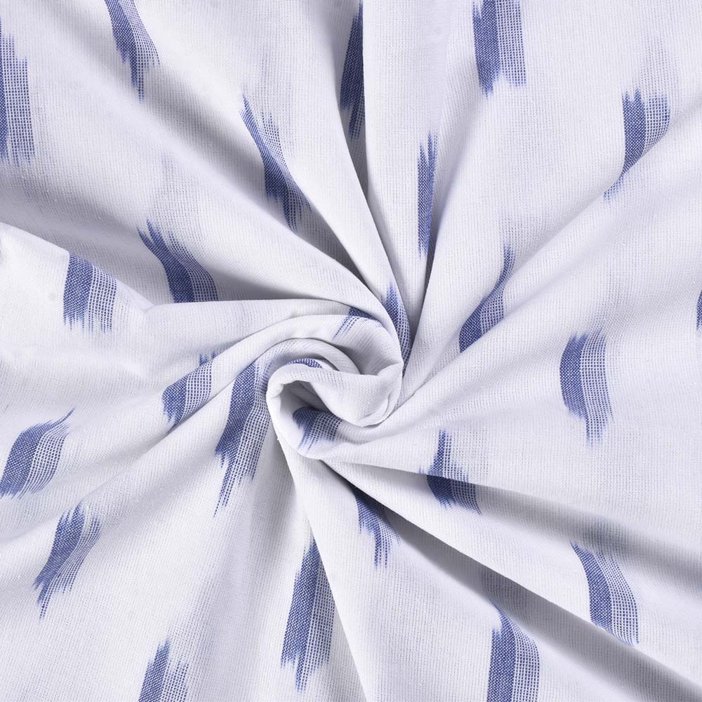 White Ikkat Pure Cotton 110 GSM Handwoven Fabric
