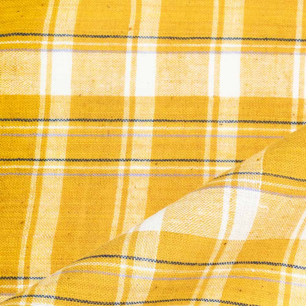 Check Yellow Pure Cotton 95 GSM Handwoven Fabric