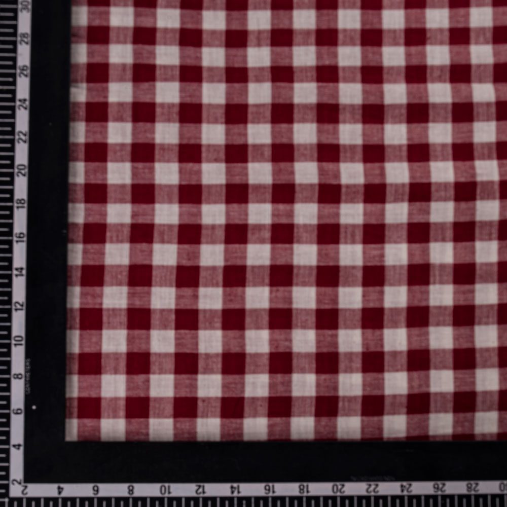 GINGHAM CHECK RED & WHITE PURE COTTON 71 GSM HANDWOVEN FABRIC