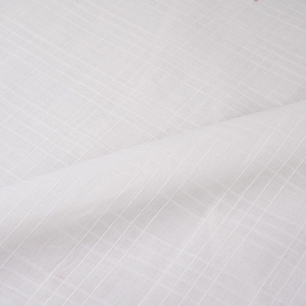 WHITE CHECK COTTON CHIFFON 56 GSM HANDWOVEN FABRIC | BLEACHED WHITE & DYEABLE 02