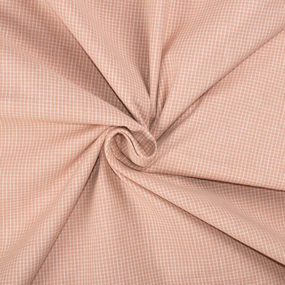 Check Peach Pure Cotton 93 GSM Handwoven Fabric