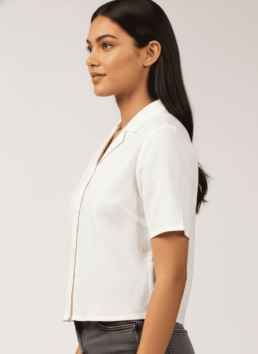 Half Sleeve Open Collar Cropped Shirt Top