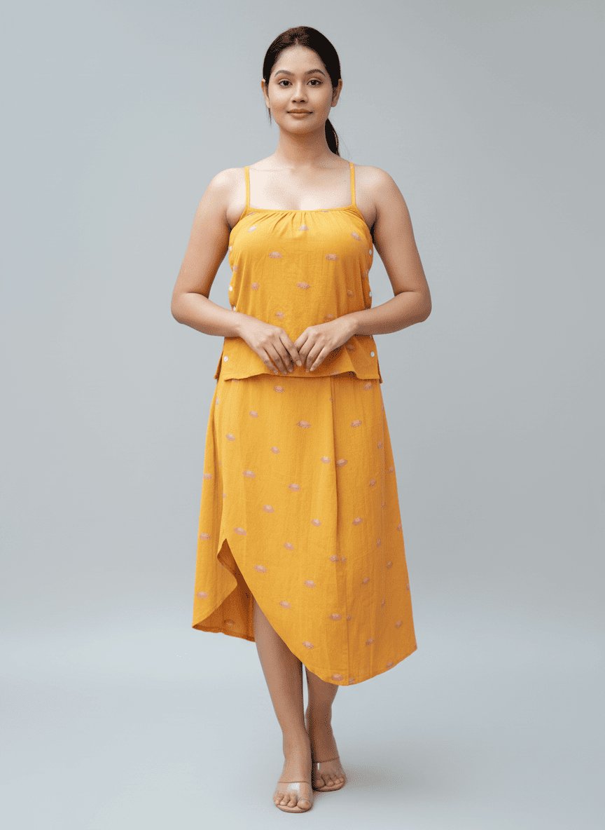 Handwoven Jamdani Top and Skirt Co-ord Ensemble
