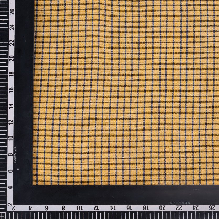 CHECK YELLOW PURE COTTON 98 GSM HANDWOVEN FABRIC