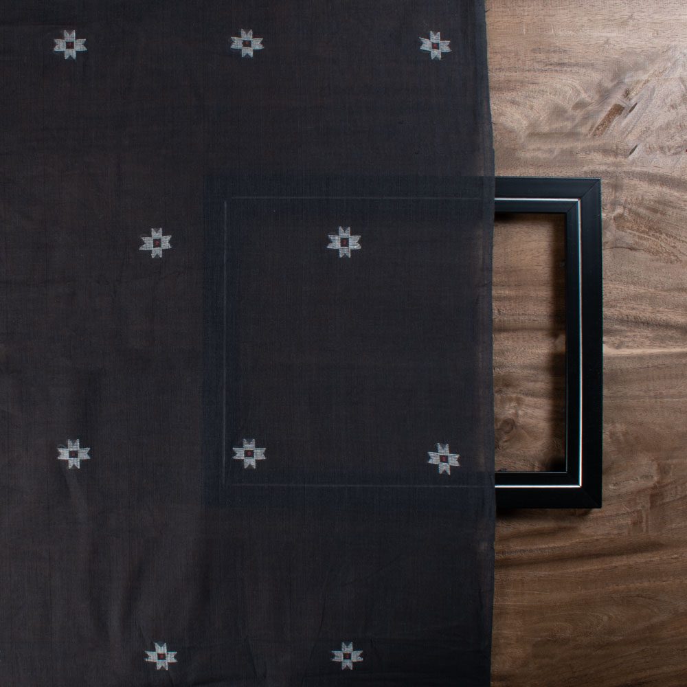 GEOMETRIC MIDNIGHT BLUE JAMDANI PURE COTTON 55 GSM FABRIC 88