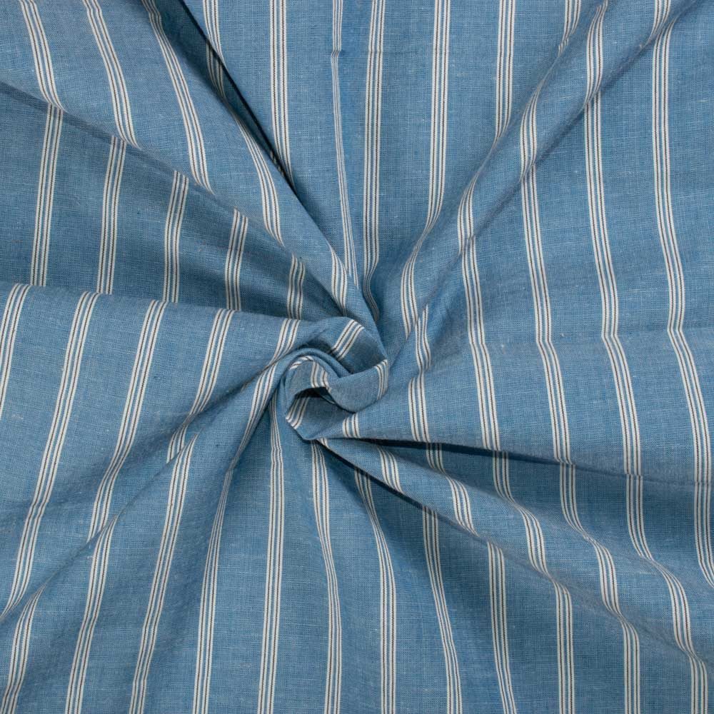 Stripe Blue White Pure Cotton 100 GSM Handwoven Breathable Fabric