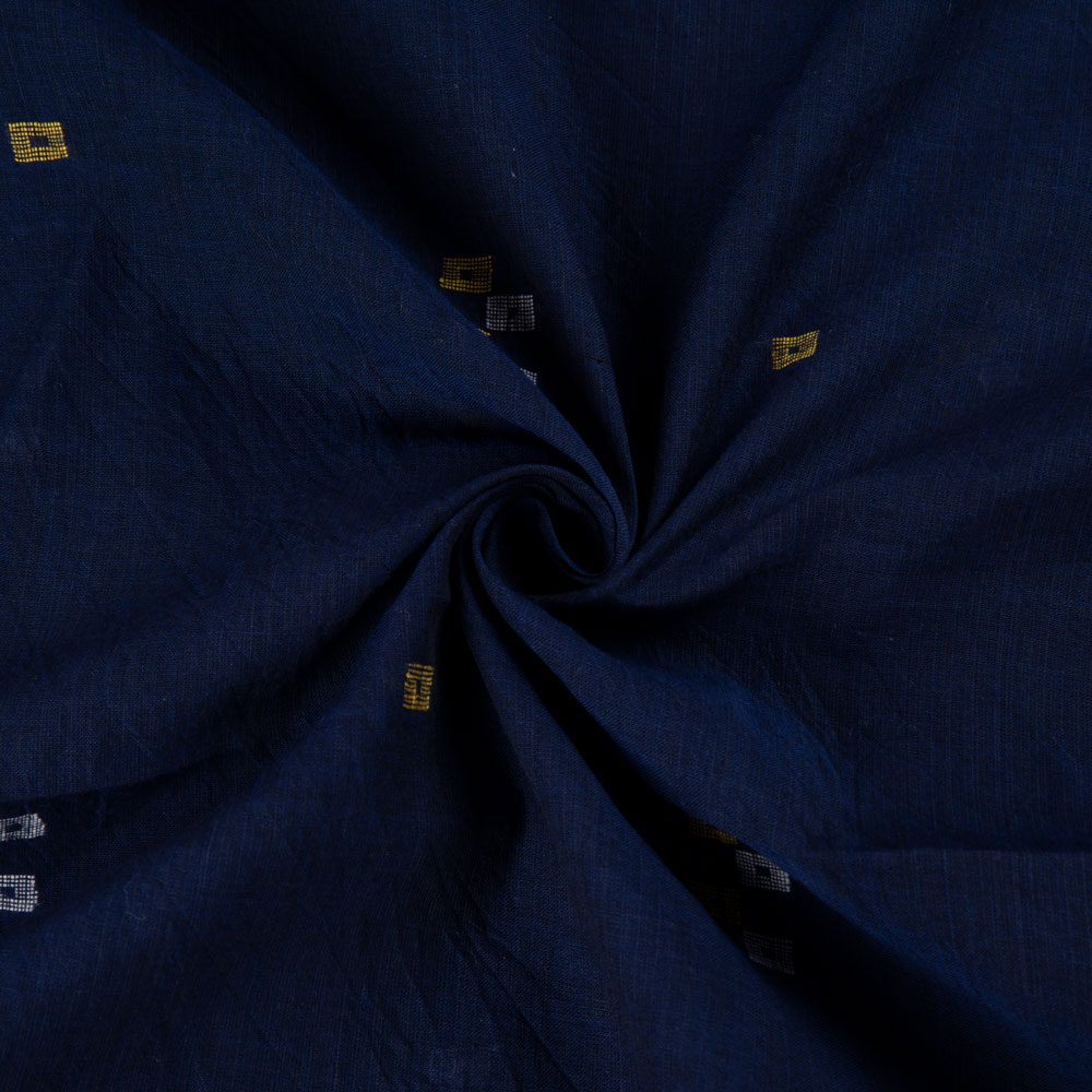 Geometric Navy Jamdani Pure Cotton 56 GSM Handwoven Fabric