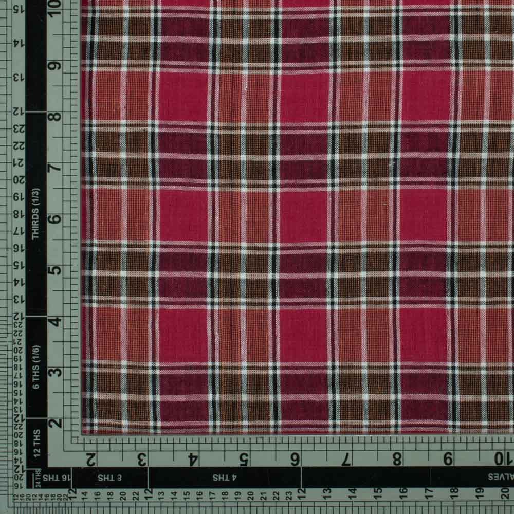 CHECK BROWN & RED PURE COTTON 91 GSM HANDWOVEN FABRIC