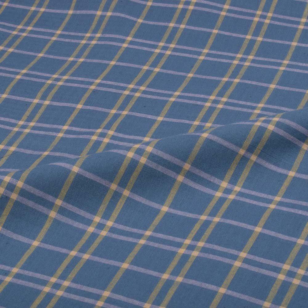 Check Blue Yellow and Pink Pure Cotton 100 GSM Handwoven Fabric