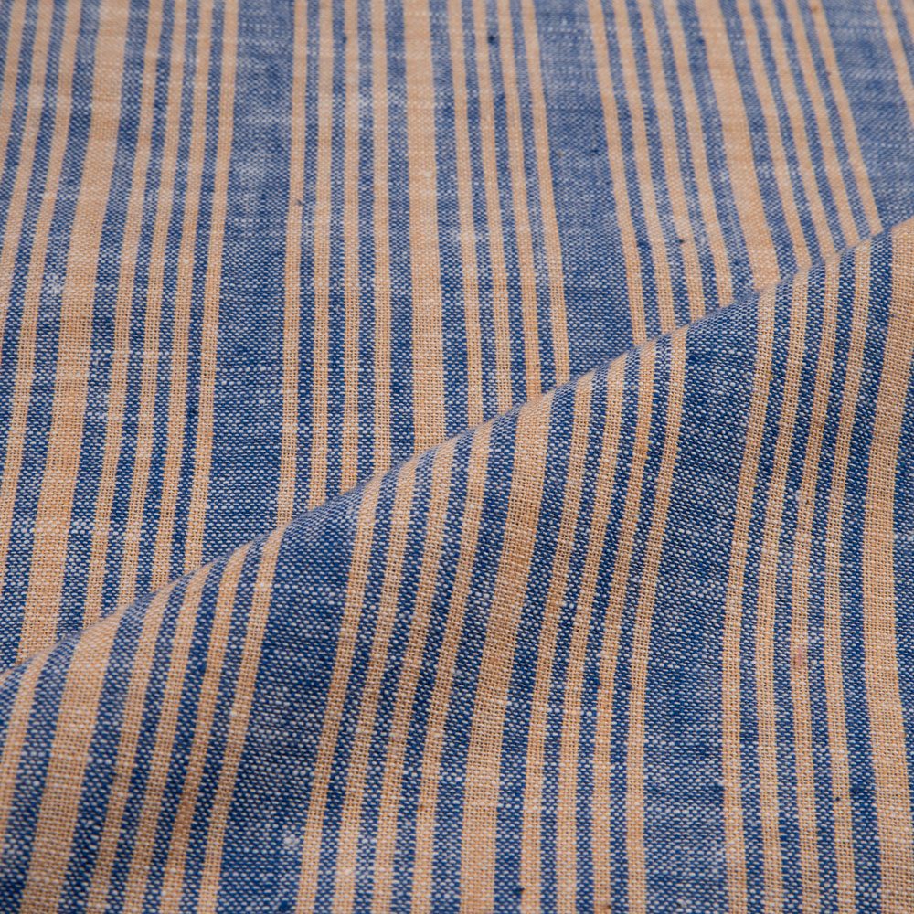 STRIPE BLUE & BEIGE PURE KHADI 121 GSM HANDSPUN & HANDWOVEN FABRIC