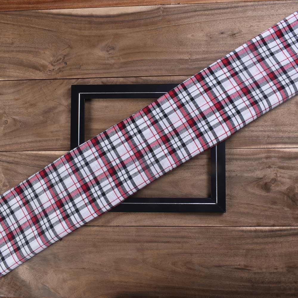 Check Black Red & White Pure Cotton 90 GSM Handwoven Fabric