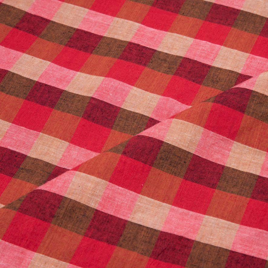 CHECK RED PURE COTTON 76 GSM HANDWOVEN FABRIC