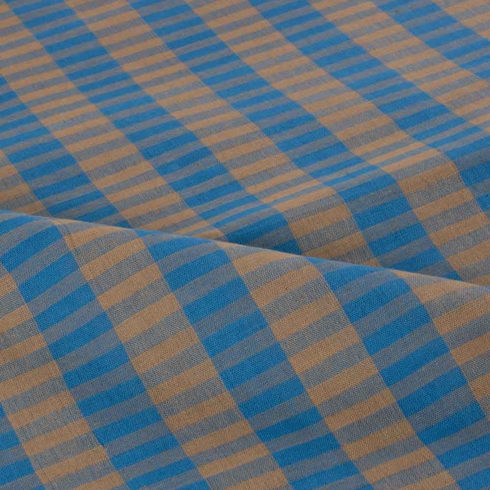 Check Tan and Blue Pure Cotton 95 GSM Handwoven Fabric 681