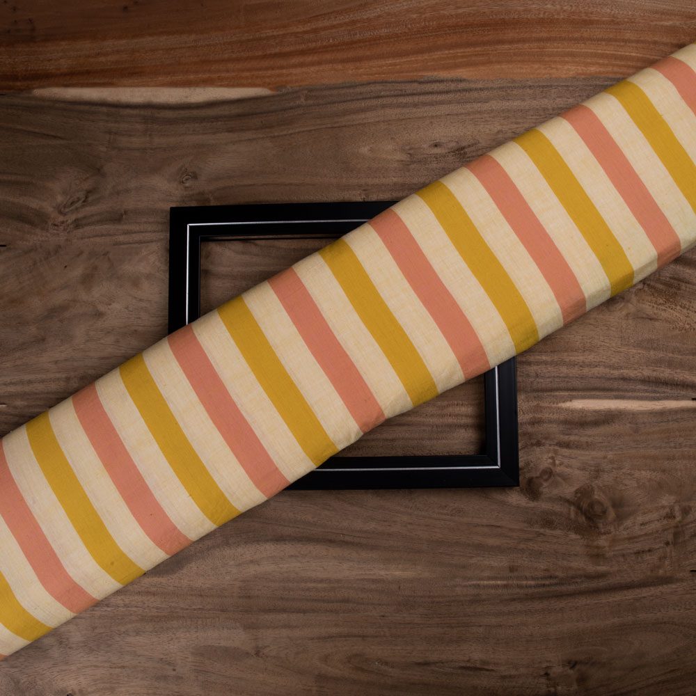 Stripe Orange & Pink Pure Cotton 92 GSM Handwoven Fabric 204
