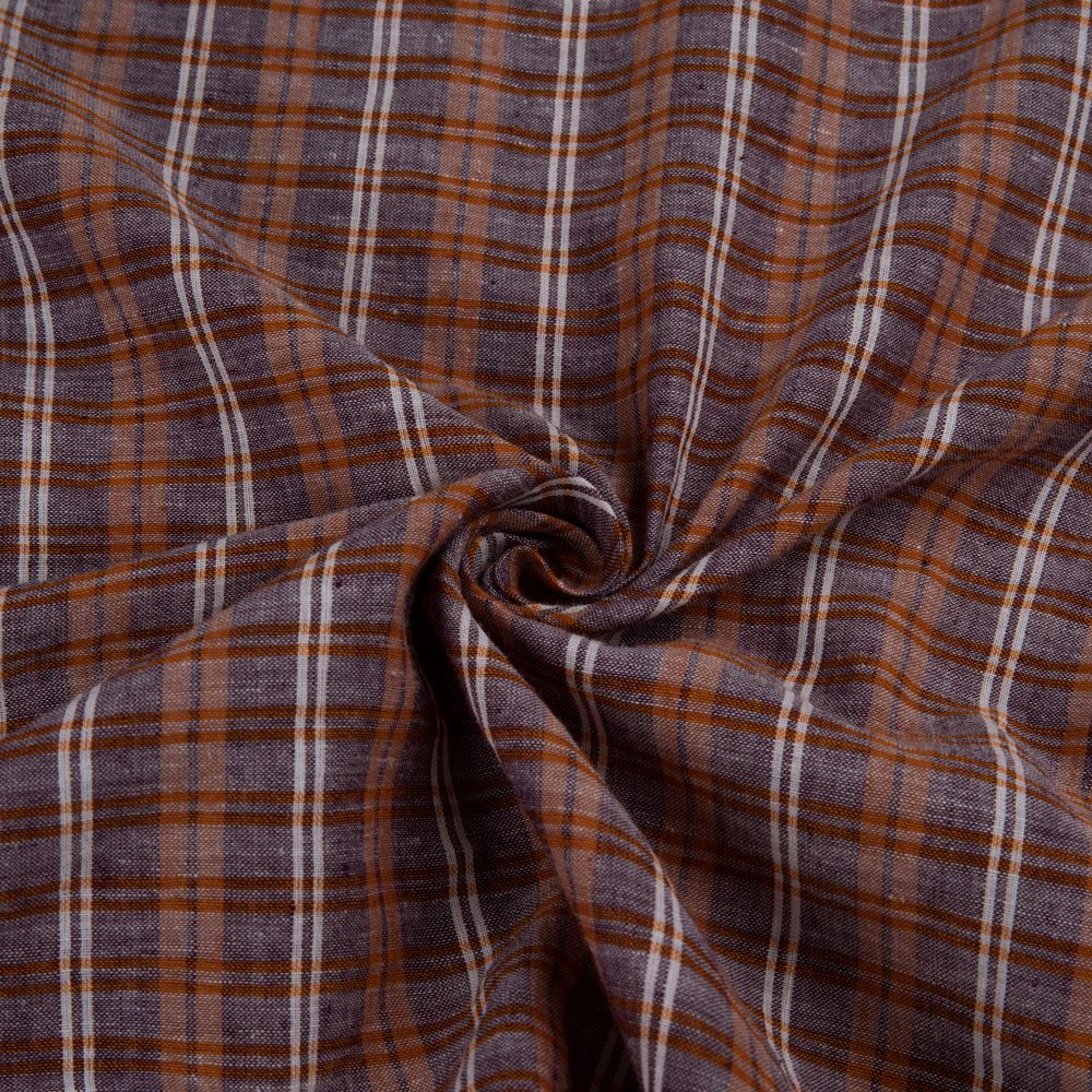 Check Plum & Brown Pure Cotton 66 GSM Handwoven Fabric