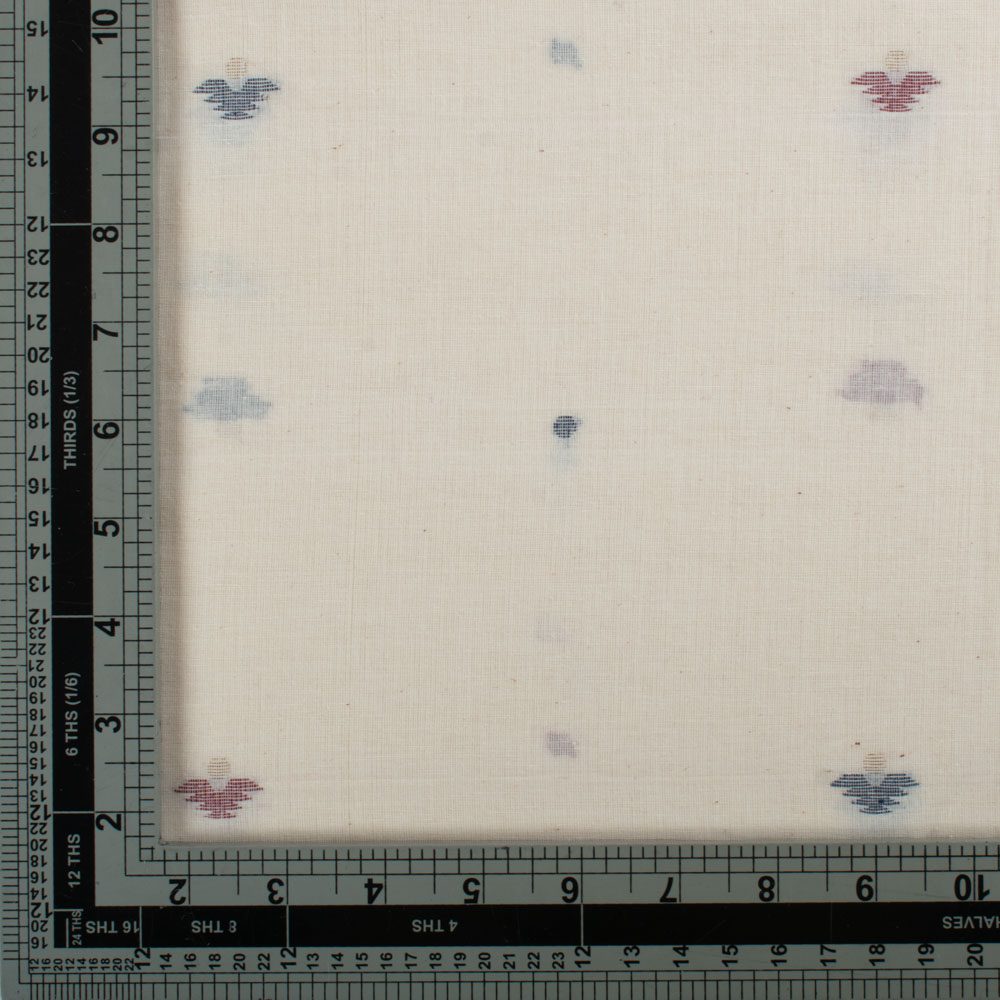Cream Base Object Motif Pure Cotton 55 GSM Handwoven Jamdani Fabric