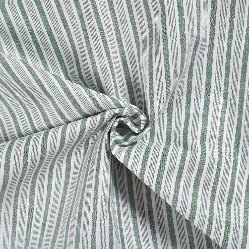 Stripe Green & White Khadi Cotton 95 GSM Handwoven Fabric