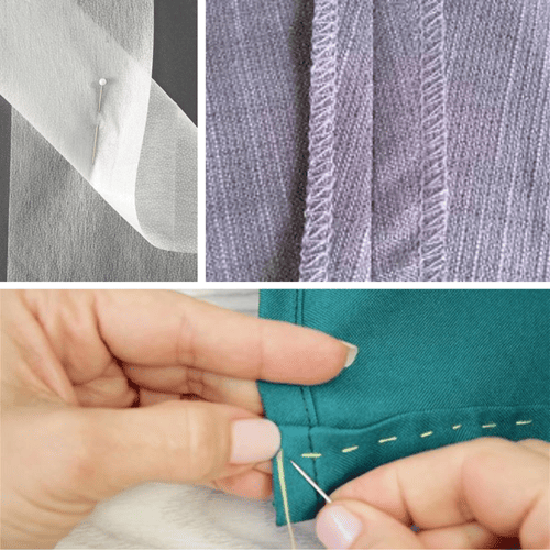 Garment construction showing stitching and garment finishing