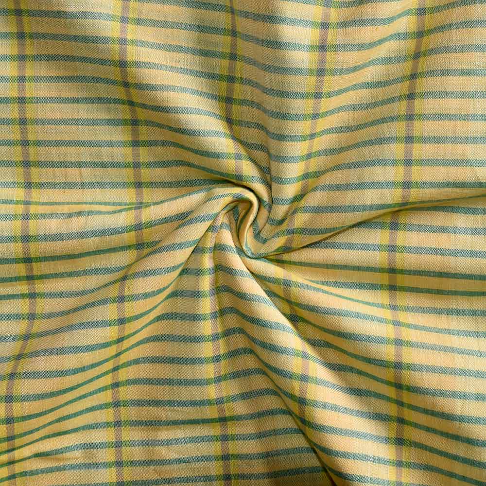 Check Yellow Mercerised Cotton 72 GSM Handwoven Fabric