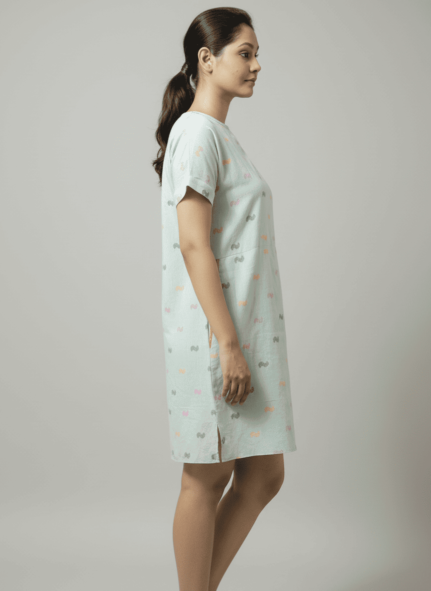 Green Kimono-style dress with a single side pocket